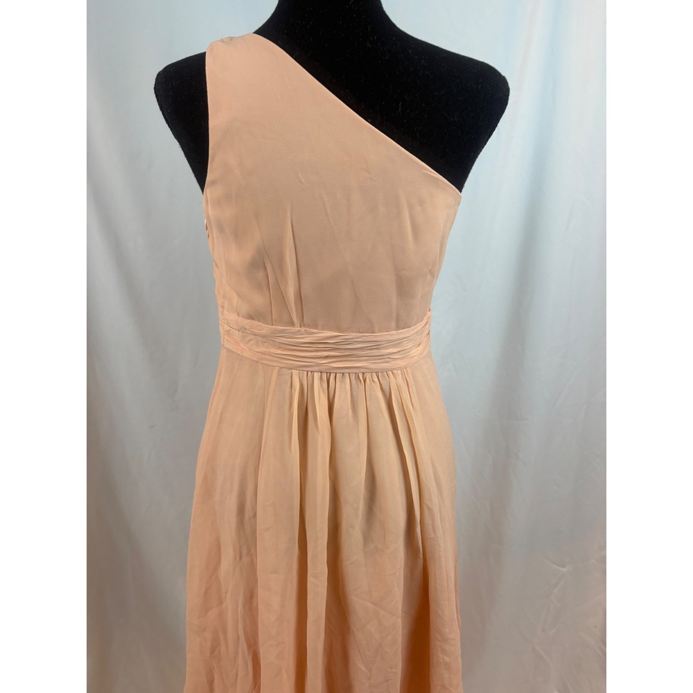 Ann Taylor Peach Silk One Shoulder Pleated Cocktail Dress Size 4 Wedding Guest - Picture 11 of 12